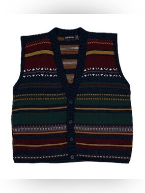 Vtg 90s John Henry Acrylic Multicolor Cardigan Sweater Vest Men Large